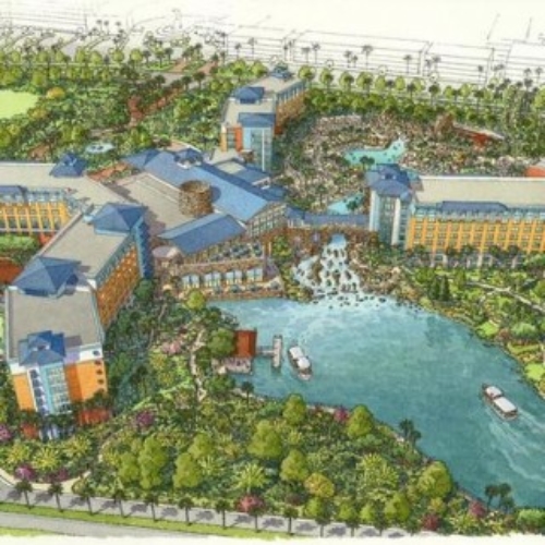 Graphic image of the urban mixed-use village, Canals at Grand Park in Dallas, which is under construction and being provided MEP services by Jordan & Skala Engineers.